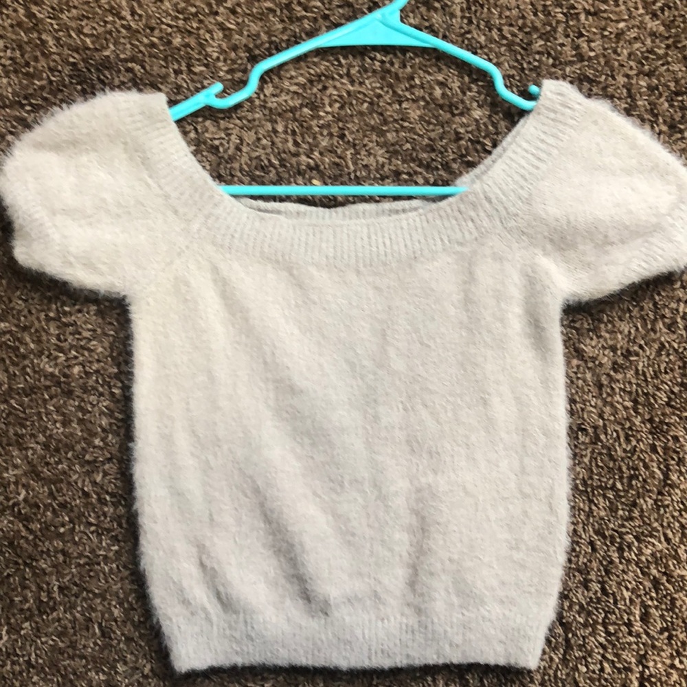 grey fuzzy crop top
